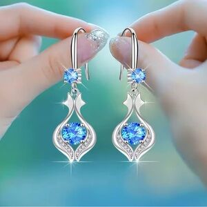 Stunning Silver and Blue Crystal Earrings
